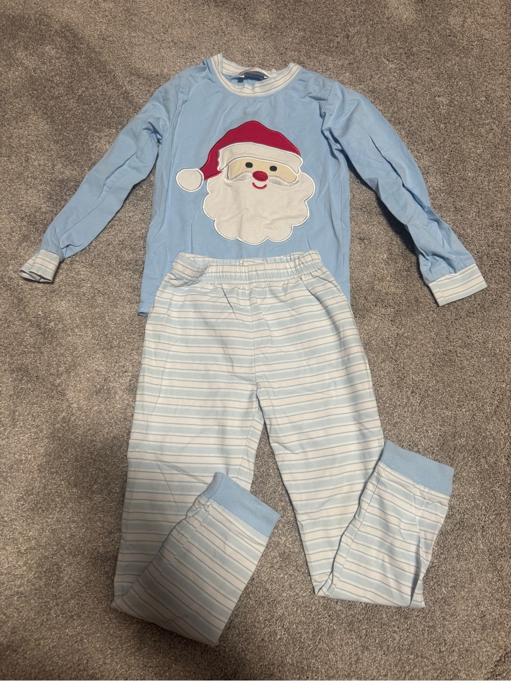 Light Blue Santa Appliqué Kids Pajama Set